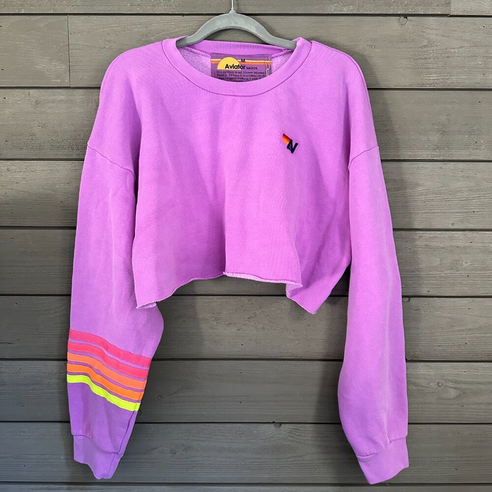 Aviator Nation Purple Cropped Sweatshirt